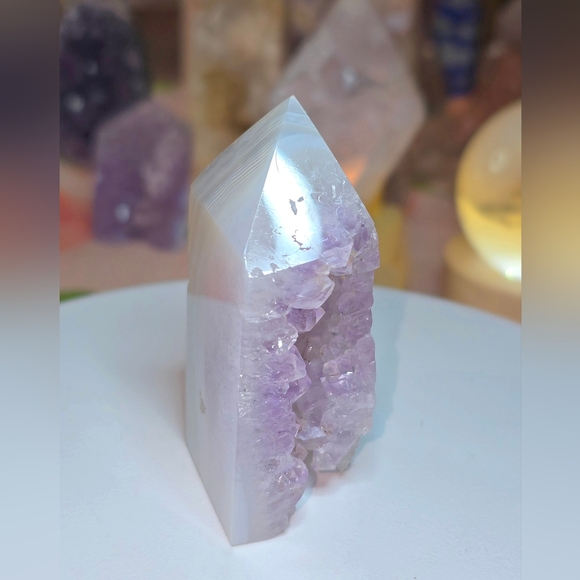 Amethyst Cluster With Golden Rutile White Agate Tower - Picture 6 of 7